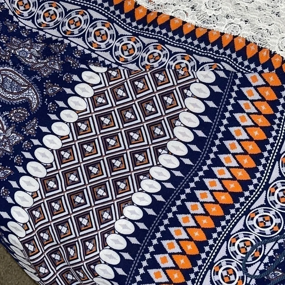 NWT Anthropologie HAZEL Blue & Orange Bohemian Style Blouse Sz. S